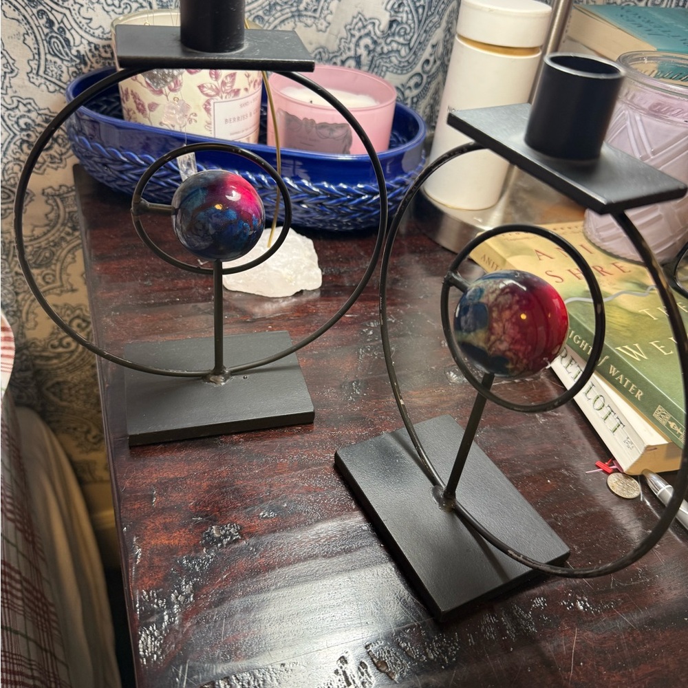 Pair of RICK MARTIN Orb Candle Holders signed by artist